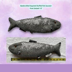 Handcrafted Silver Sequined Stuffed Fish Souvenir from Iceland | 15"